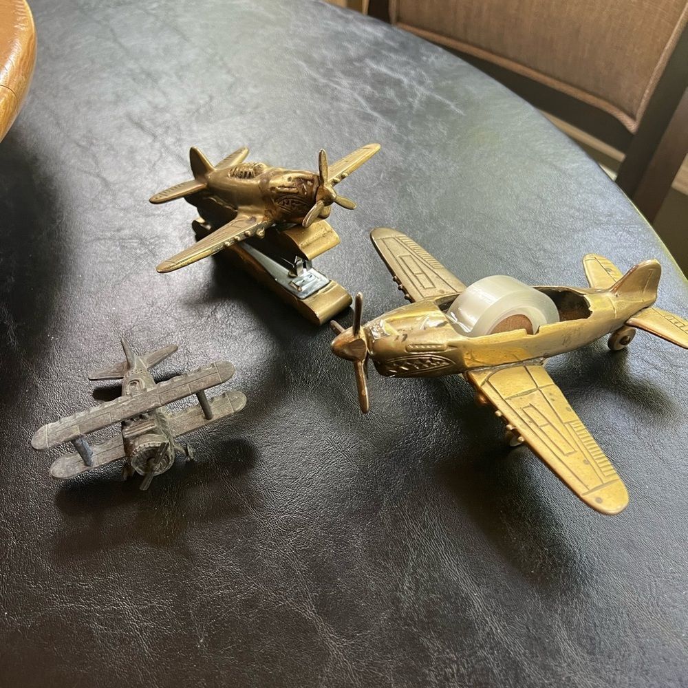 Vintage Brass & Metal WWII Airplane Desk Set